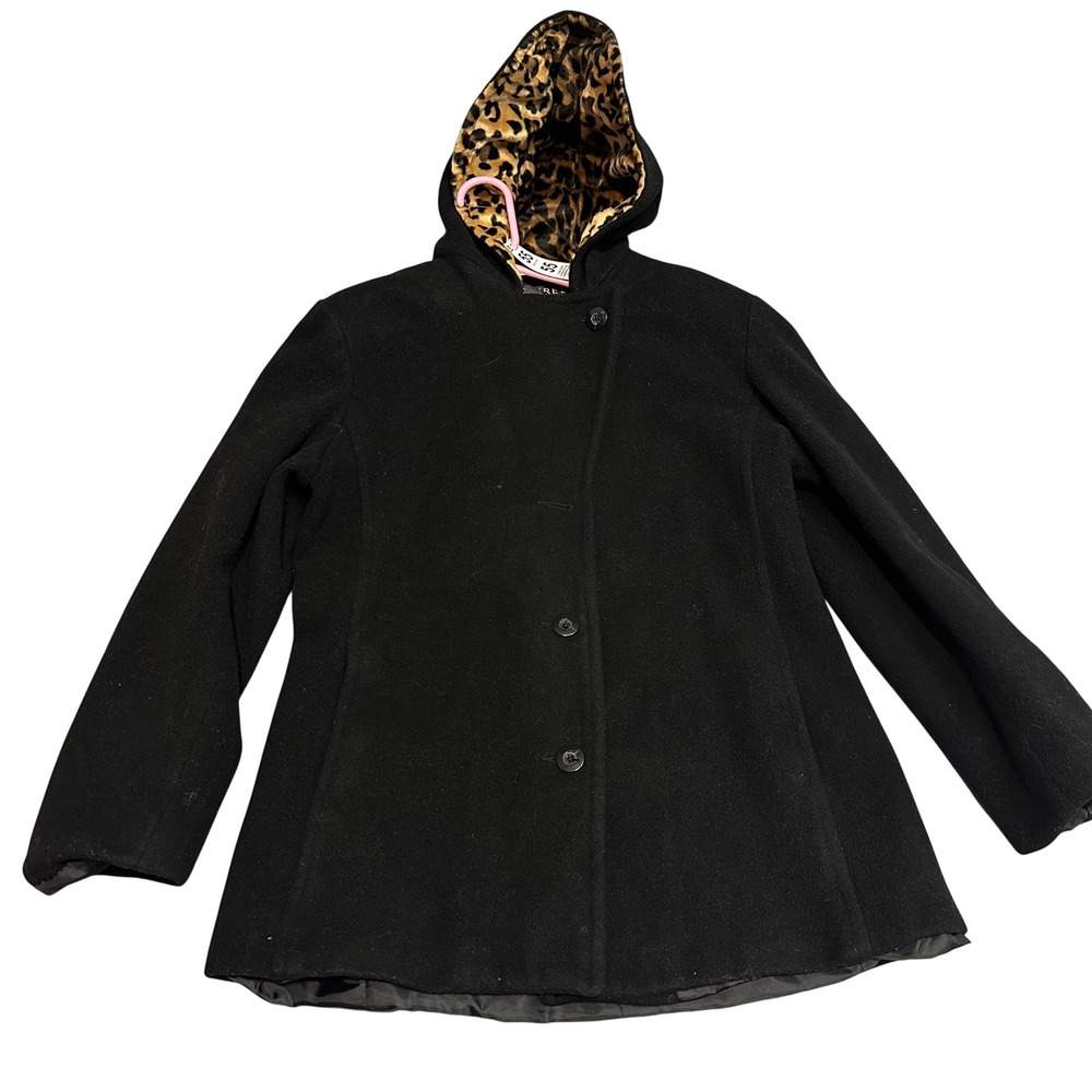 Fleet Street Black Wool Blend Hooded Coat Women's Size Medium